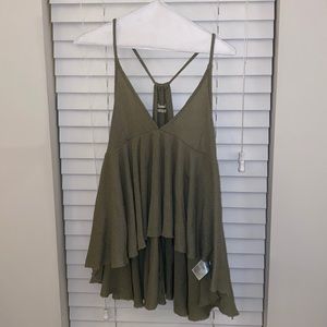 Green waffle knit tank top